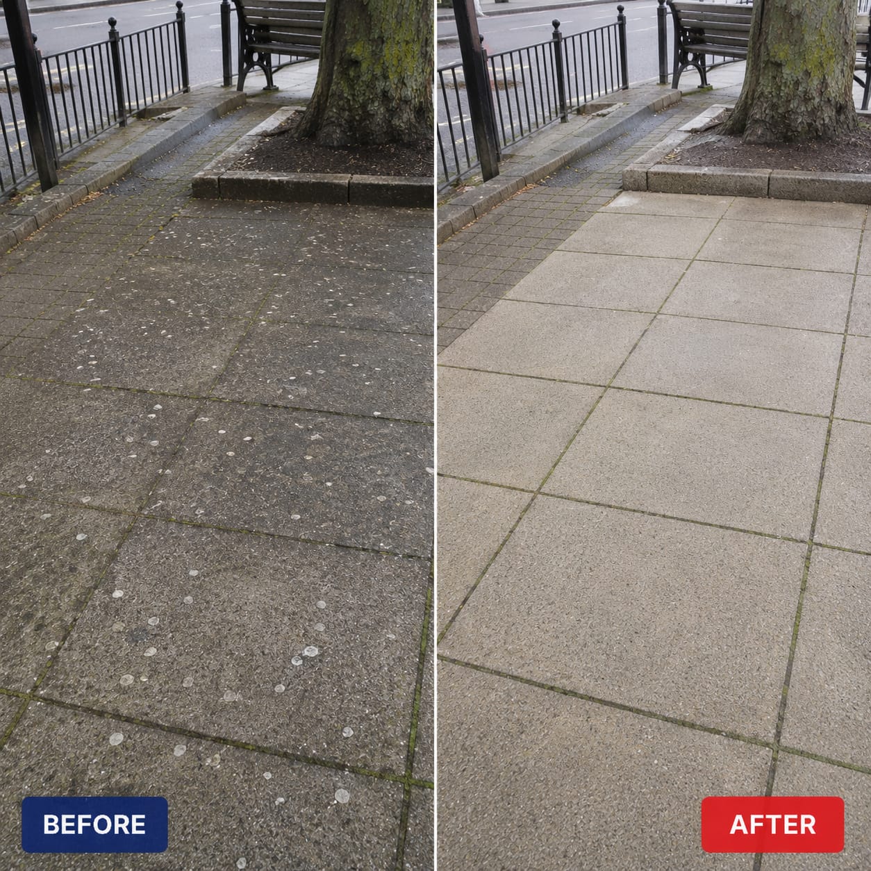 Before and after — graffiti / grime removed and surface restored