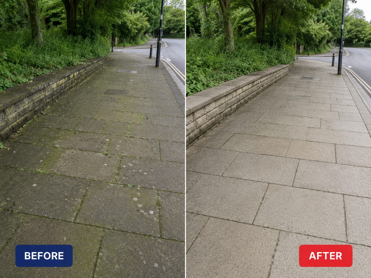 Before and after — graffiti / grime removed and surface restored