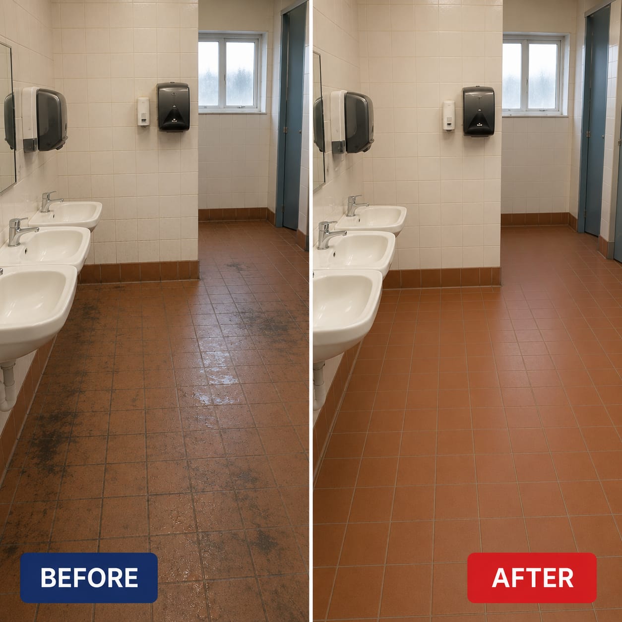 Before and after — graffiti / grime removed and surface restored